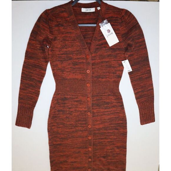 Joie Women's Sz XS Arabian Spice Ebba Button Front Wool Blend Sweater Dress $378 - Picture 7 of 10